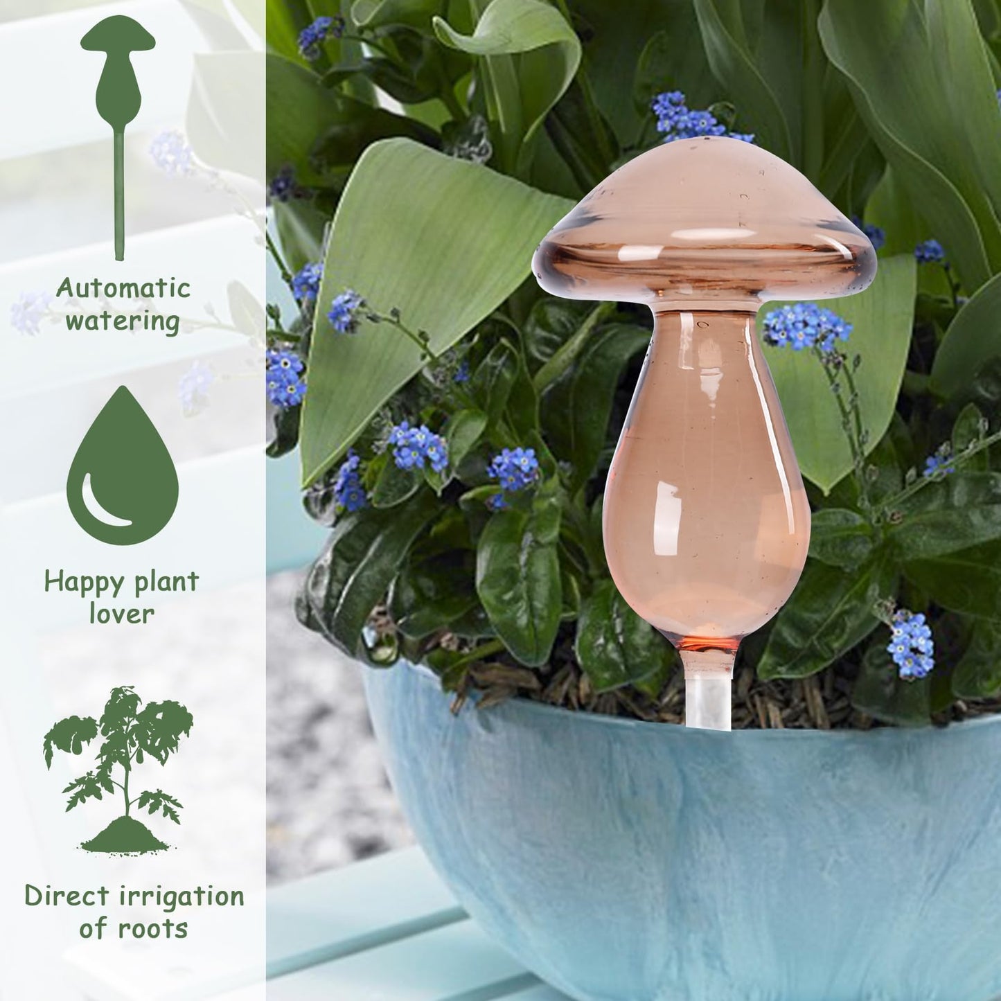 Chonsun Mushroom Plant Watering Globes 3PCS Plant Watering Devices Glass Self Watering Planter Insert Automatic Plant Waterer Indoor