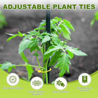 M METERXITY 48-Pack Adjustable Plant Ties, 4.7/5.9/6.7/8.2 Inch Silicone Flexible Multi-Function Garden Twist Tie for Crafts/Gift Wrapping/Gardening Plants, Reusable Support Twine [Yellow]