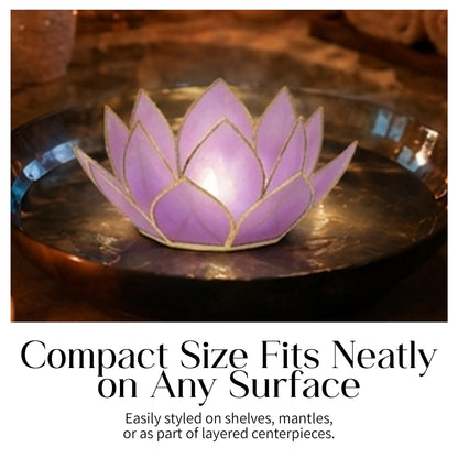 Om Gallery Mini Gemstone Lotus Tealight Holder - Handcrafted Capiz Shell Design for Soft Glow, Elegant Home & Table Decor, Wedding Centerpieces, Votive Candle Styling & Thoughtful Gifting - Amethyst