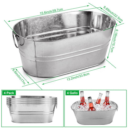MIVIDE 4 Pack Galvanized Tub 3 Gallon Ice Bucket Large Metal Champagne Drink Bucket with Handles Galvanized Ice Buckets for Parties Mimosa Bar Cocktail Bar