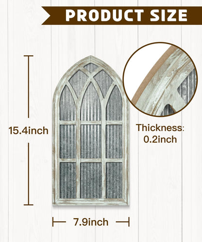 Putuo Decor Weathered White Gothic Arch Window Wall Decor, Rustic Cathedral Frame for Farmhouse Living Room Hallway