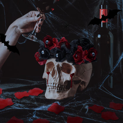 Hotop 40 Pcs Halloween Flowers with Eyeball and Spider, Fake Bouquet Bloody Black Roses Artificial Flowers with Black Eucalyptus Stems for Halloween Vase Arrangements Table Decorations