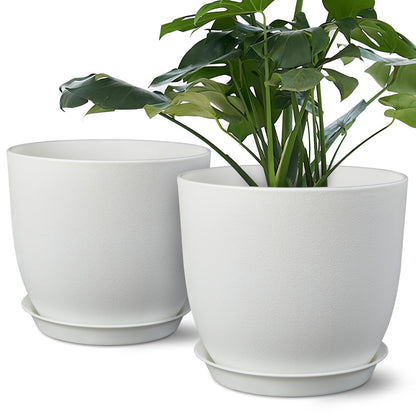 Plant Pots 8 Inch Set of 2, Flower Pots with Multi Mesh Drainage Holes
