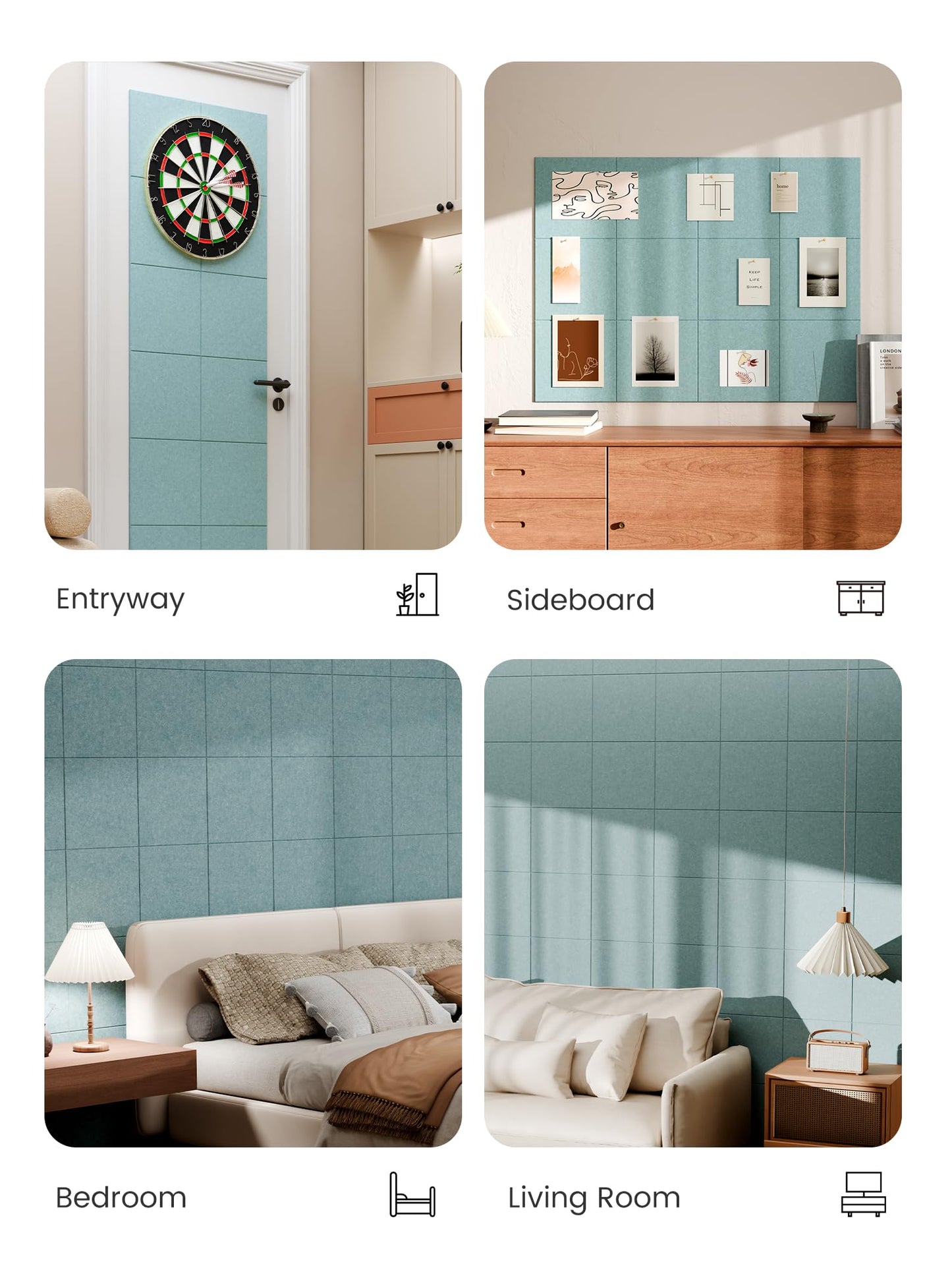 Bumusty Large Cork Board 48" x 36" Alternative - 12 Pack Felt Wall Tiles with 70 Safe Removable Adhesive Tabs, 30 Pushpins, Cork Boards for Walls Pin Board Bulletin Board Office Decor (Aqua Blue)