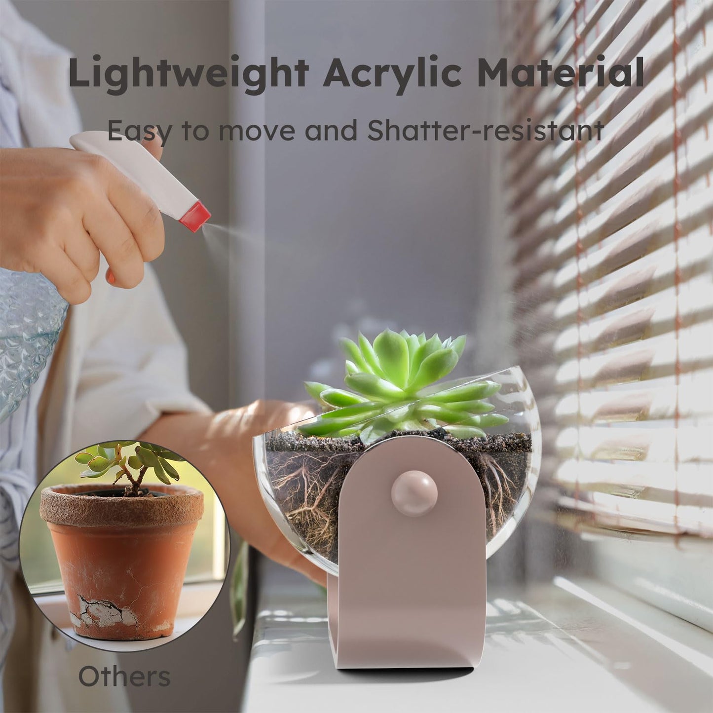 NIUBEE Plant Pots Indoor 7-inch, Acrylic Flower Planters with Drainage Holes, Ideal for Hydroponic & Soil Growing, Perfect for Succulents, Herbs & Small Plants in Home, Office & Windowsill
