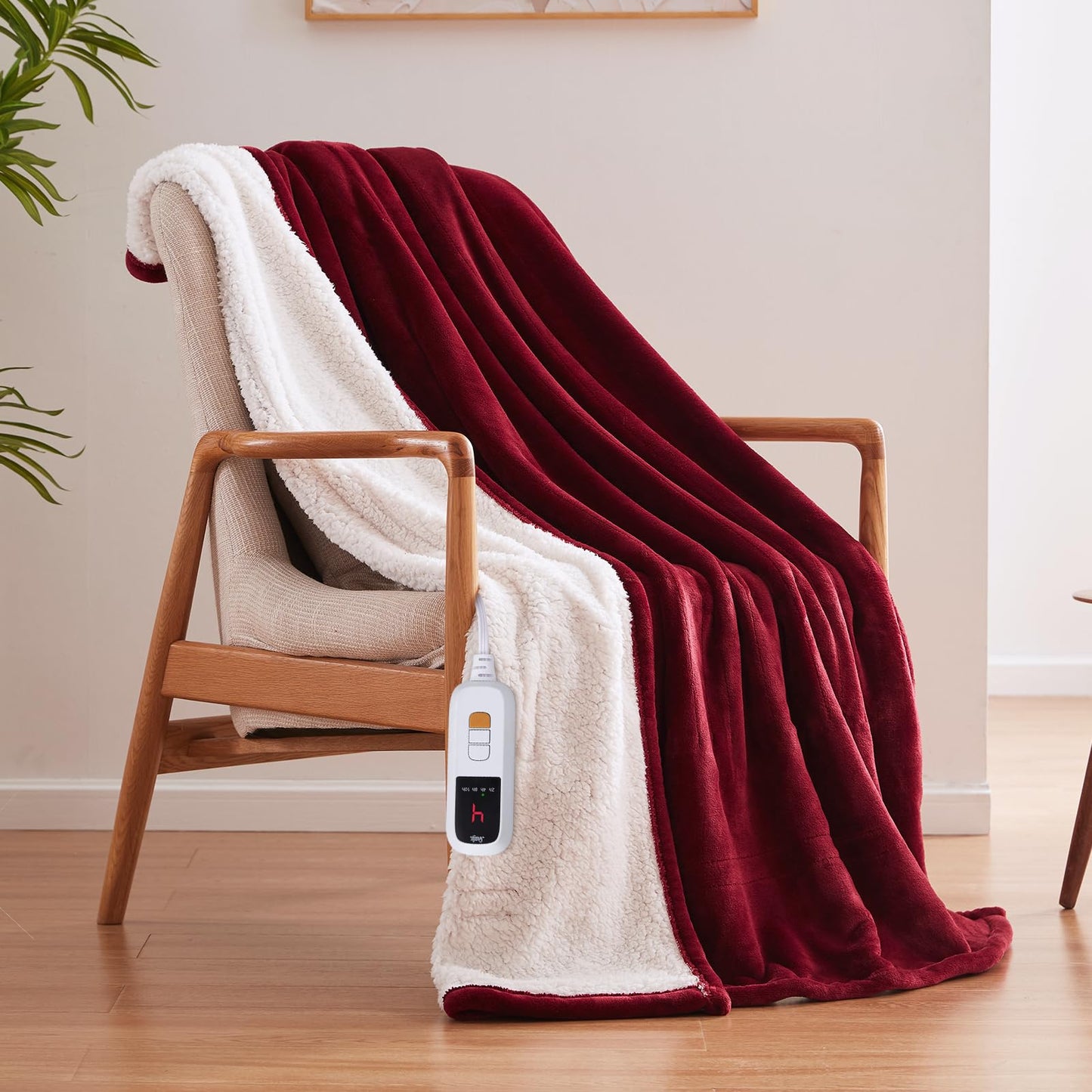 Sealy Electric Blanket Throw Size 50"*60",Super Cozy Flannel to Sherpa Reversible Heated Blanket Throw with 6 Heating Levels & 2-10 Hours Auto Off Overheating Protection Machine Washable,Beige