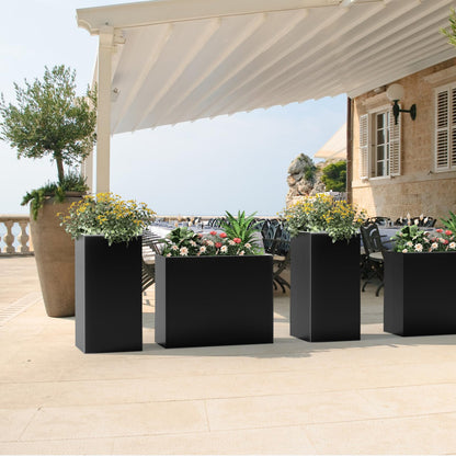 Tall Metal Planter Box for Outdoor Plants 36"L x 12"W x 26"H, Heavy Duty Steel Large Rectangular Planter Box with Removable Insert Shelf, Modern Décor for Tall Plants, Trees, Flowers (Black)
