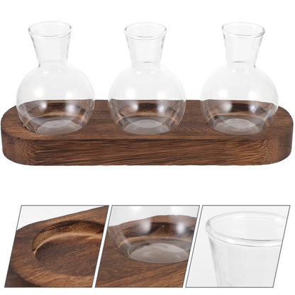 INOOMP Glass Floral Vase Set with Wooden Base, Hydroponic Plant Terrarium for Office and Living Room Desktop Decoration, 3pcs Small Glass Vases for Home Flower Centerpieces