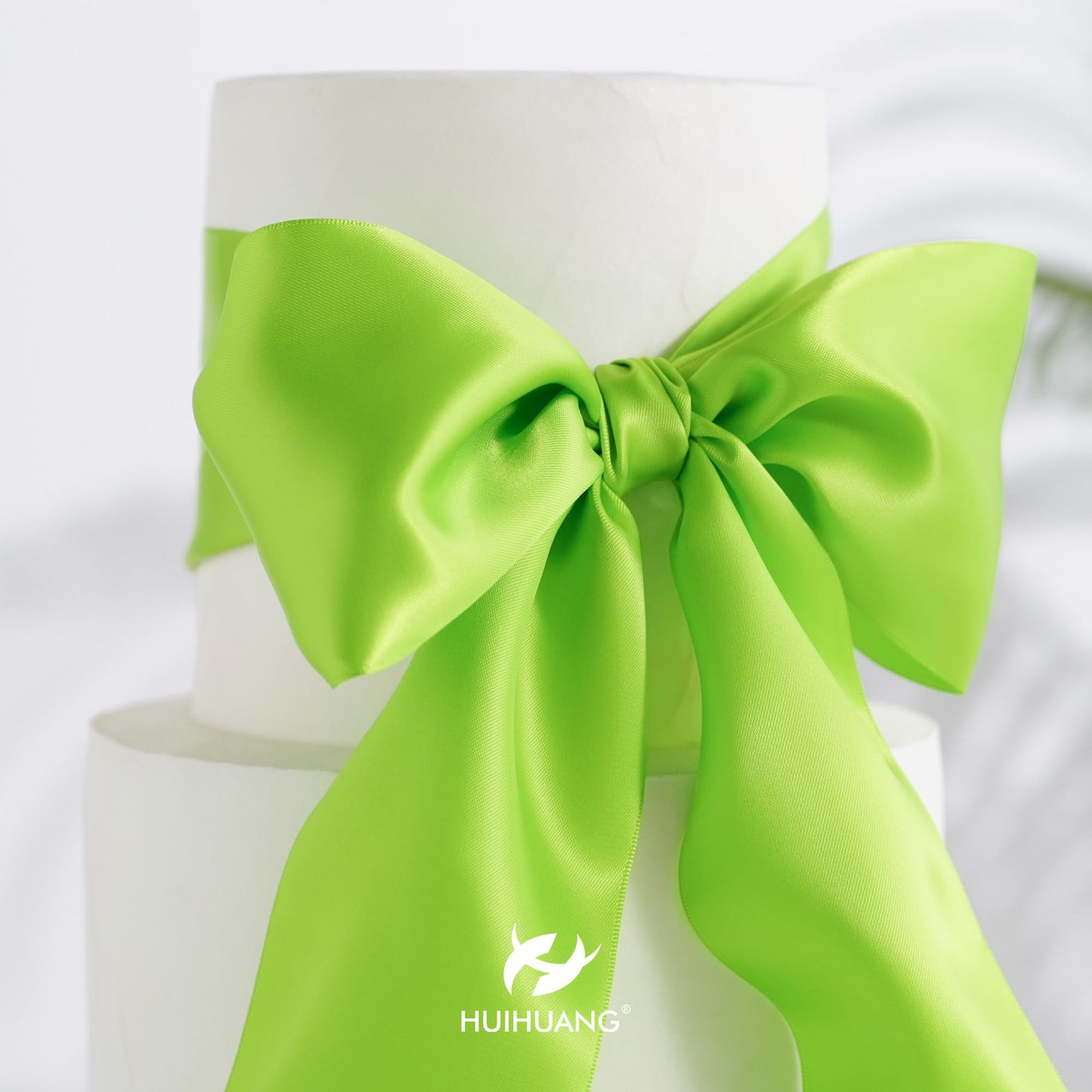 HUIHUANG Lime Green Ribbon 4 inch Wide Double-Faced Satin Ribbon for Chair Sashes, Christmas Tree, Large Bows Making, Gift Wrapping, Flower Bouquet, DIY Crafts, Halloween Decor-10 Yards/Roll