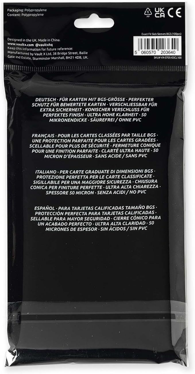 Vault X Exact Fit Slab Sleeves (100 Pack) for Graded Trading Cards, Becketts BGS and Other Similar Sized Cases