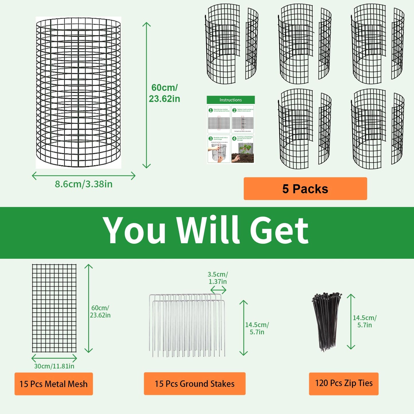 LAPEQQIOJEJ 5 Pack Plant Protector from Animals, 24x12 Inches Wire Plant Protector, Plant Cages to Keep Animals Out