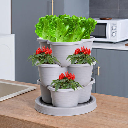 Birheatry Vertical Strawberry Planter 3 Tier Hanging Vertical Gardening Stackable Planter, Hanging Strawberry Planter Pot for Strawberries, Flowers, Herbs, Vegetables with Removable Wheels and Hooks