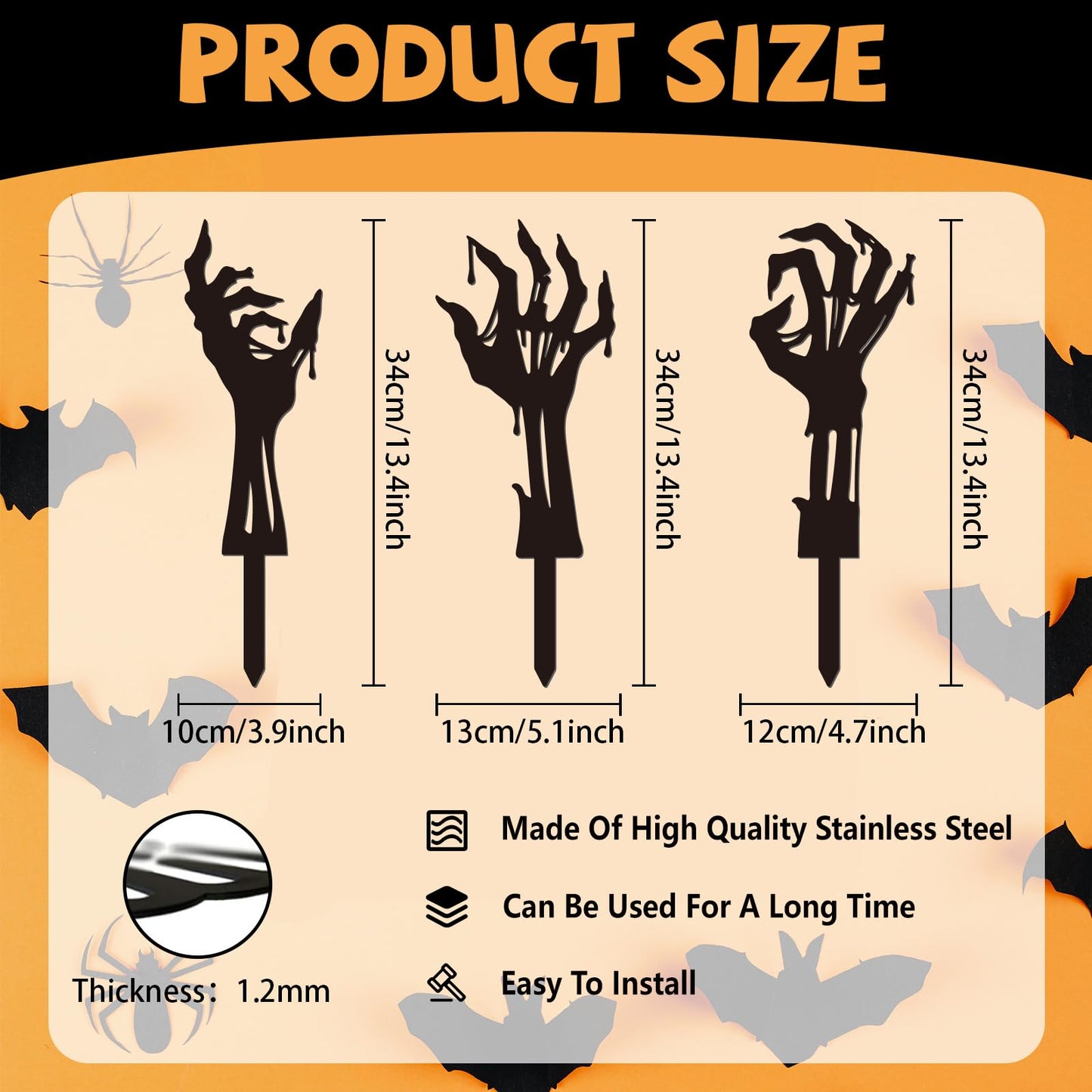 GLOBLELAND 3 Pcs Halloween Zombie Hand Garden Stakes Silhouette Hands Metal Decorative Garden Stakes Scary Silhouette Metal Yard Signs Decorations for Holiday Lawn Patio Yard Decor