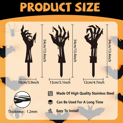 GLOBLELAND 3 Pcs Halloween Zombie Hand Garden Stakes Silhouette Hands Metal Decorative Garden Stakes Scary Silhouette Metal Yard Signs Decorations for Holiday Lawn Patio Yard Decor