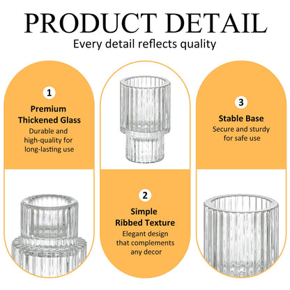 Turvono Clear Glass Taper Candle Holders Set of 12, Small Tapered Candlestick Holders in Bulk, Modern Short Candle Sticks for Dining Table Centerpiece Wedding Christmas Party & Holiday Decorations