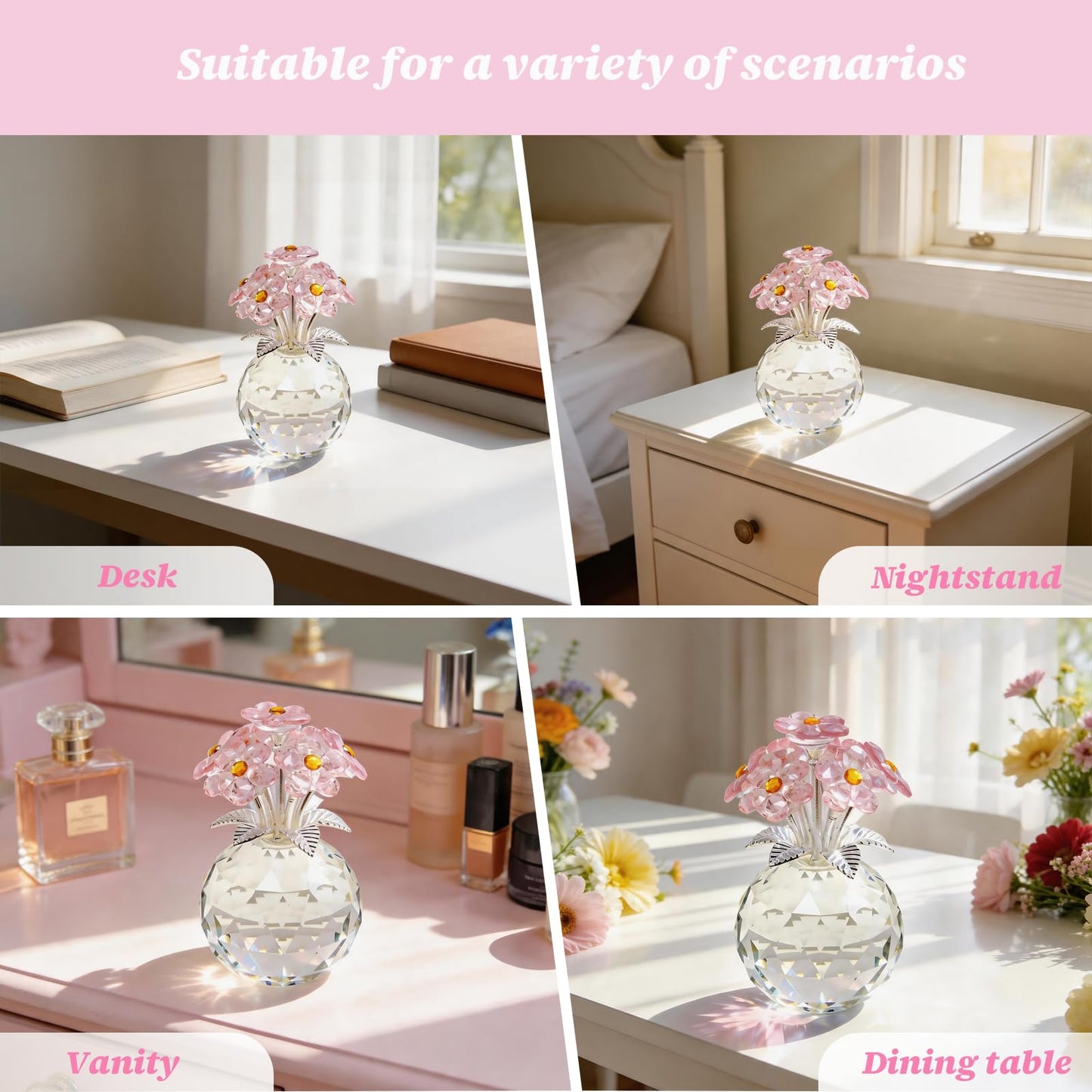 K9 Pink Crystal Forget-Me-Not Figurine in Clear Crystal Vase