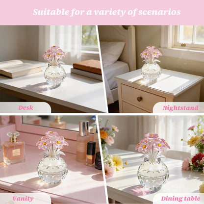 K9 Pink Crystal Forget-Me-Not Figurine in Clear Crystal Vase