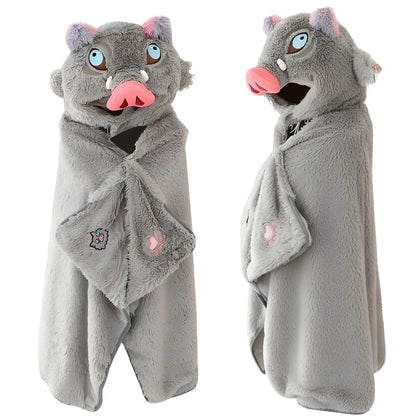Anime Wearable Blanket Cloak Hoodie Cosplay Costume Hooded Cloaks Cape Soft Shawl Wrap Nap 58.2 x 41.3 in (GreyHUI-A, One Size)