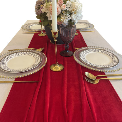 BTF HOME Velvet Table Runner, 10ft Luxurious Wedding Reception Decorations Soft Velvet Fabric Table Linen Overlay for Party (20 x 120 inch, Red)