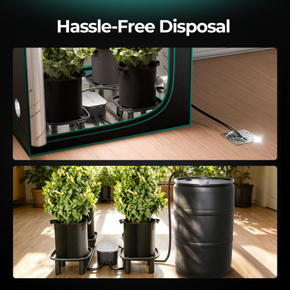 MARS HYDRO Auto Drainage System with Water Pump, 4 Elevated Runoff Trays & 4-Pack 5 Gallon Grow Bags, Plant Drainage Saucers for Indoor Plants Grow Tents