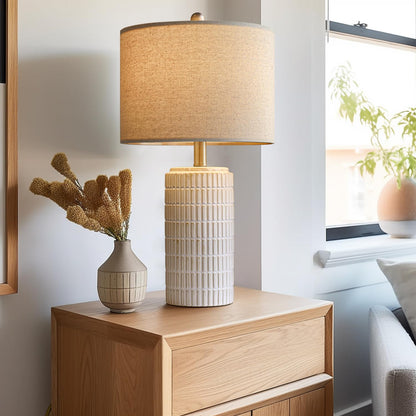 PoKat 23" Modern Ceramic Table Lamp Set of 2 for Living Room White Desk Lamps for Bedroom Farmhouse Bedside Nightstand Lamp House Warming Gifts New Home Decor End Table Lamps Gifts for Women Mom Beige