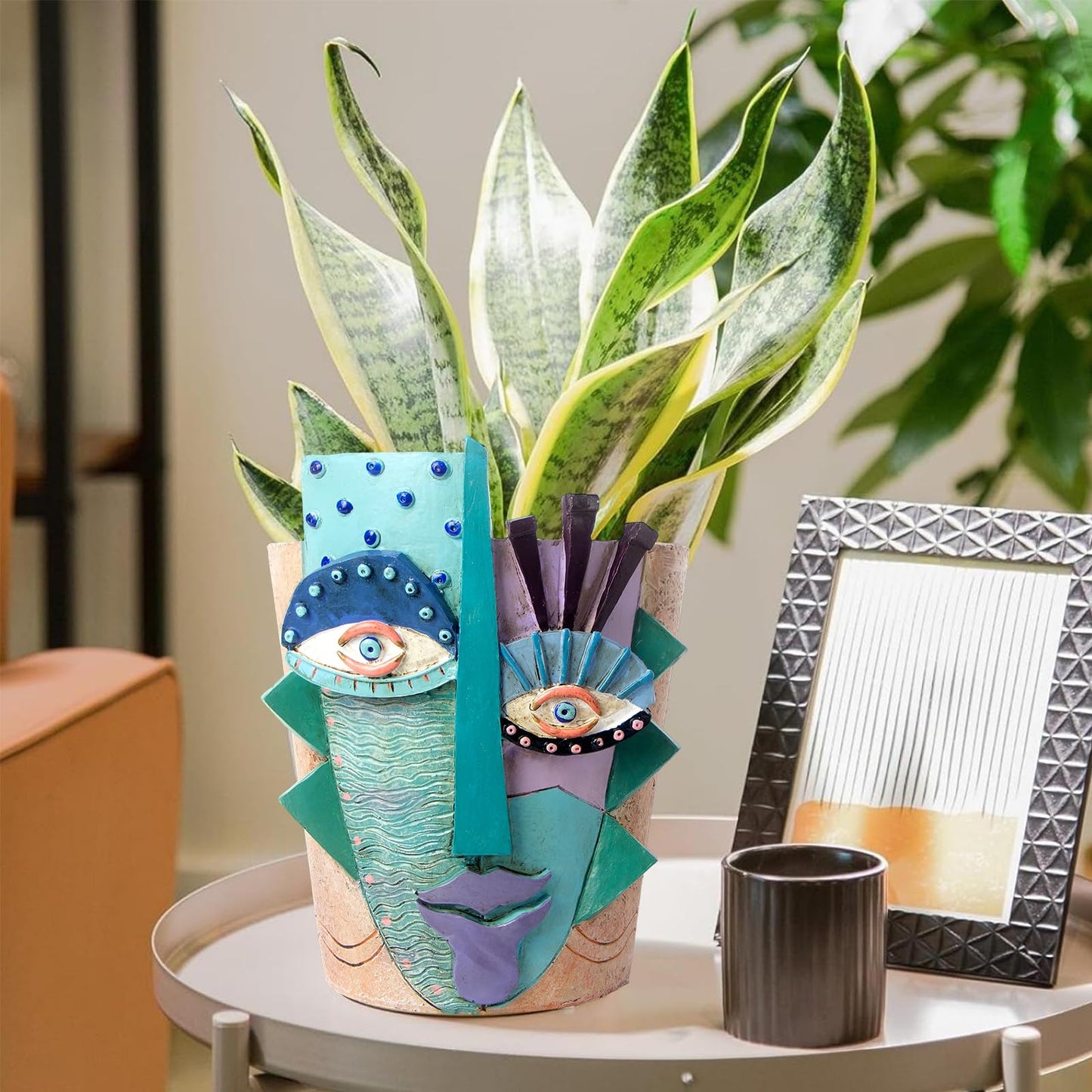 Mrlikale Abstract Face Planter Pots, Unique Head Planter with Drainage Hole for Indoor Plants and Succulents, 6.4 Inch Hand-Painted Mask Flower Pot for Outdoor and Home Art Decor