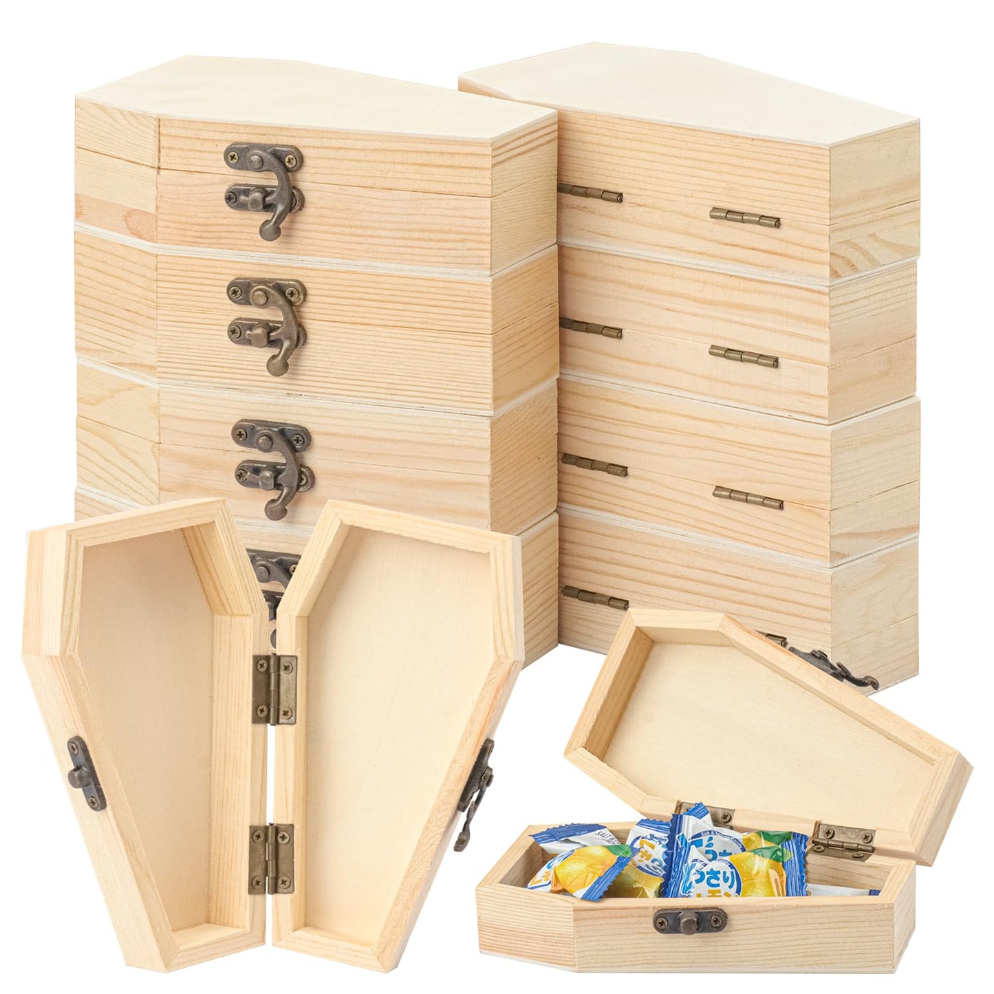 Yiksonyo 10 Pack 6 Inch Unfinished Wood Coffin Box, Wooden Coffin Box for Halloween Decor, Party Favors, and DIY Crafts
