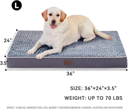 Figopage Dog Beds Large Sized Dog, Orthopedic Memory Foam Dogs Bed with Removable Cover, Washable Pet Mat Non-Slip Bottom, Waterproof Pet Crate Pad, 36×24, Grey