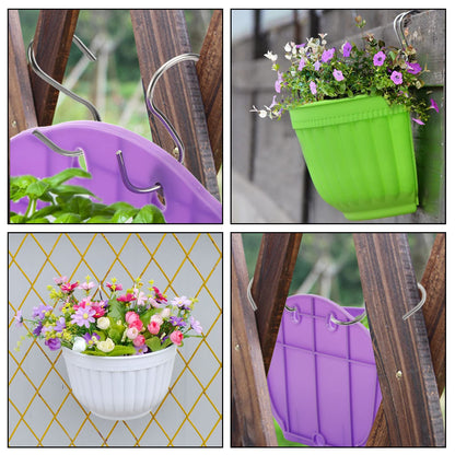 DEAYOU 6 Pack Wall Planter Hanging Flower Pot, Window Hang Indoor Outdoor Plant Basket for Fence, Railing Resin Pots with S Hooks and Drainage Meshes, Half Round Herb Holders for Garden