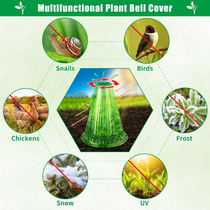 UQM 30 Pack Garden Cloches for Plants, Reusable Bell Plant Protector with Rotary Vent Cover, Garden Protection from Animals Snails Birds Chickens Insect, 9.18" H X 7.56" D (Green)