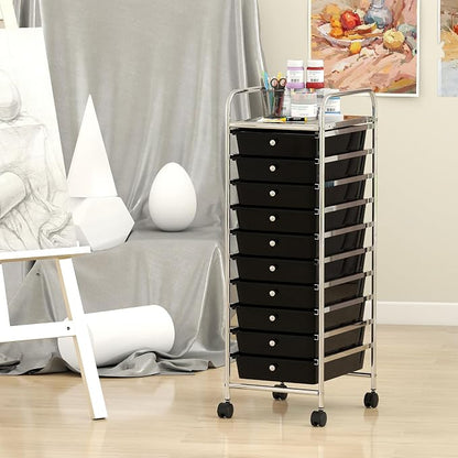 Giantex Rolling Storage Cart with 10 Drawers, Utility Cart with Tabletop, Drawer Organizer with Wheels for Craft Art Paper Tool, Mobile Organization & Sorting for Office Home School School Supplies