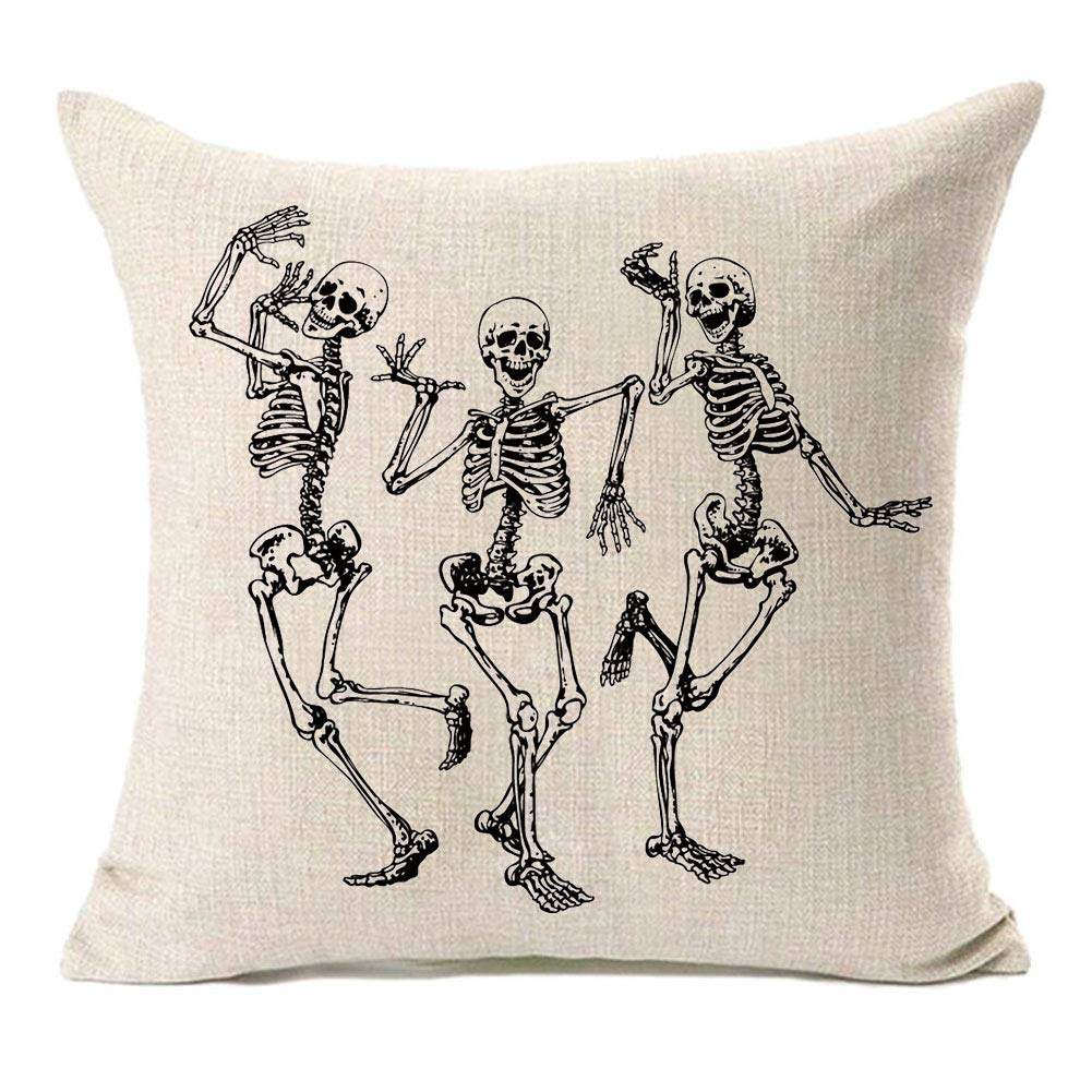 MFGNEH Halloween Decorations Skull Pillow Covers, Home Decor Cotton Linen Sofa Throw Pillow Case Cushion Cover 18" x 18"