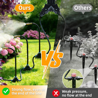 KUJIMIEDA 100FT 1/4" Drip Irrigation System, 2026 Upgrade Garden Irrigation Kit with 24pcs 360° Adjustable Copper Nozzles, DIY Watering System for Raised Beds, Yard, Lawn, Vegetable Gardens (100 ft)