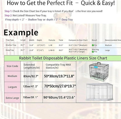 Disposable Cage Liner Bags (50-Pack) – 34'' X 22'' Clear Plastic Rabbit Cage Liners, Leak-Proof Toilet Film for Bunny, Guinea Pig, Hamster, Hedgehog & Small Animals – Universal Crate Tray Covers for