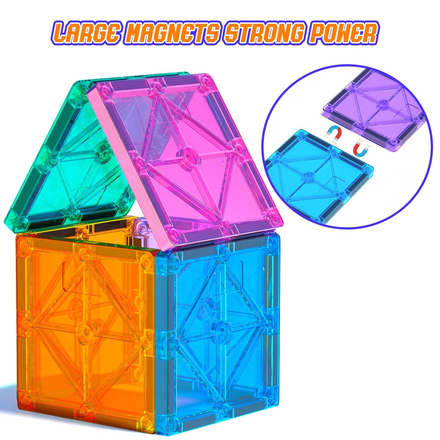 NEOFORMERS 16PCS Square Magnetic Tiles Magnet Expansion Set, Construction Building Blocks, Starter Set for Kids Ages 3+