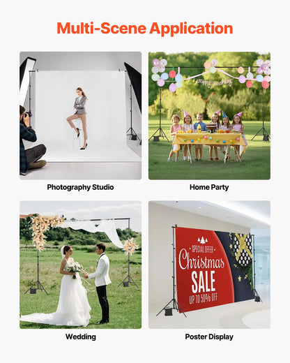 VEVOR Backdrop Stand, 10 x 10 ft Adjustable Photo Backdrop Stand Kit, Portable Background with 4 Crossbars, Heavy Duty Projector Screen , for Wedding, Photo Video Studio & Party