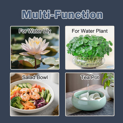 Leap Fit Ceramic Lotus Bowl Planter for Indoor - 6.5 Inch Flower Pot for Women Bonsai Water Plants Lover - Shallow Planter for Office Desk Home Decor Gift