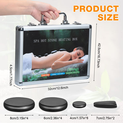 Yunsailing 18 Pcs Hot Stones Massage Set with Electric Heater Box 110v Basalt Massage Rock Kit for Professional Home Spa Warming Relaxing Relief, Constant 50°c (122°f)(Temperature Constant)
