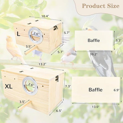 Parrot Nesting Box Cockatiel Nesting Box Bird Breeding Box House Handcrafted Wooden Acrylic Transparent Bird Box with Detachable Wooden Board for Parakeets Cockatiel Budgie Conure Parrot L