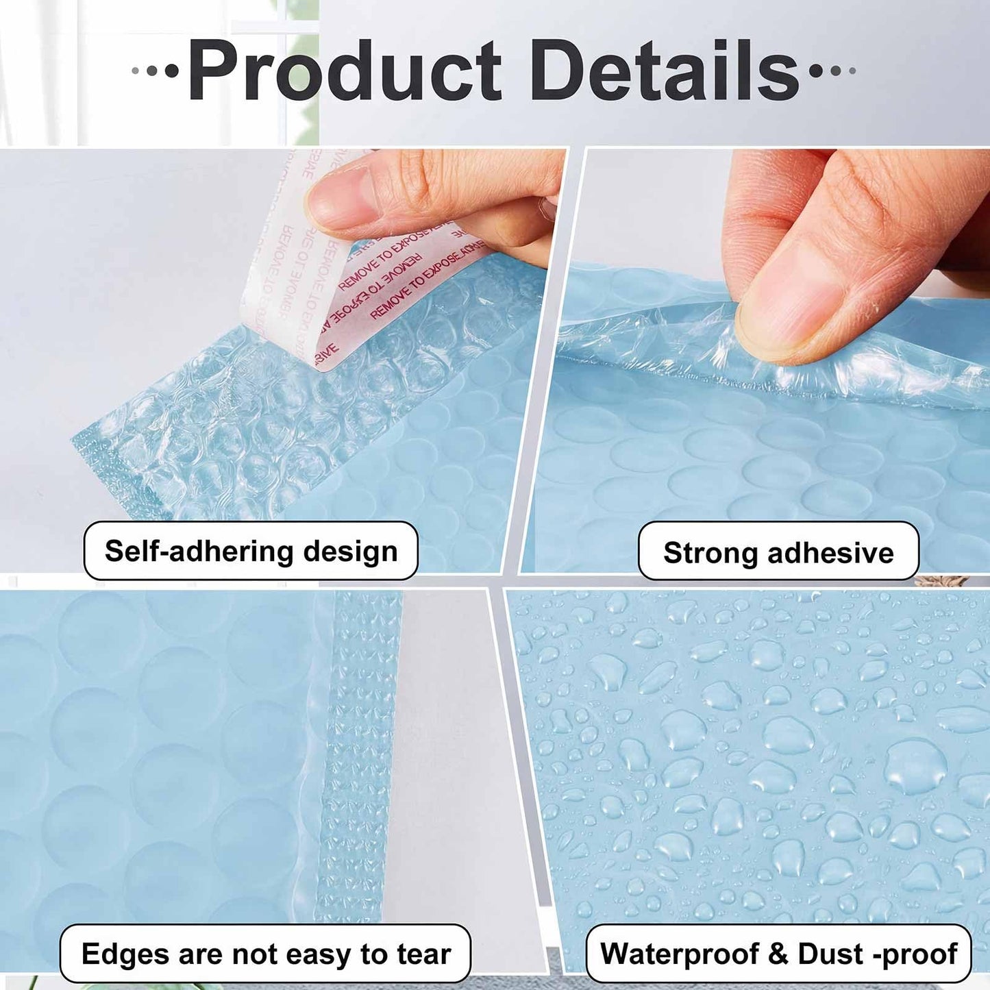 Henoyso 100 Pcs Bubble Mailer 4 Sizes Self Adhesive Waterproof Padded Envelopes Cushioning Seal Bubble Shipping Envelopes for Mailing Packaging Small Business Packing Supplies (Blue)