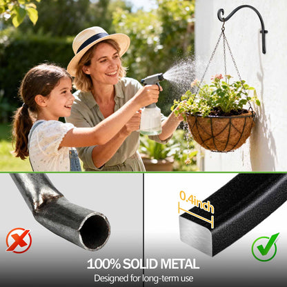 AJART Heavy-Duty Plant Hanger Outdoor - Can Hold 50 Lbs Plant Basket or Large Bird Feeder - 12 Inch Solid Iron Windproof, Rustproof Wall Hooks - with Triangular Stability - 2 Pieces