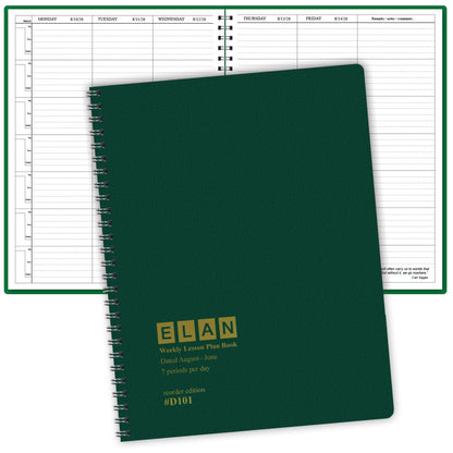 Elan Publishing Company Dated Teacher Lesson Plan 7 Period: Days Horizontally Across The Top Dated for 2026-2027 Academic Year (Green)