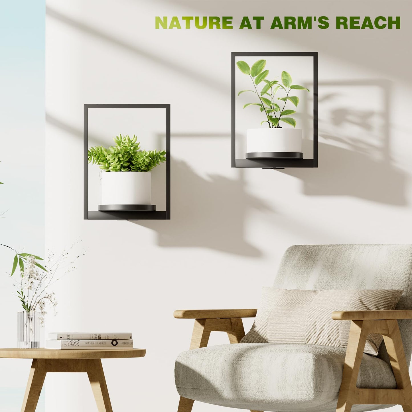Qiaogreen Hanging Planters for Indoor Plants - Aesthetic Photo Frame Style Wall Plant Holder - Metal Window Plant Shelves, Wall Plant Hanger for Lingving Room Home Gardening Wall Decor (2-Pack)
