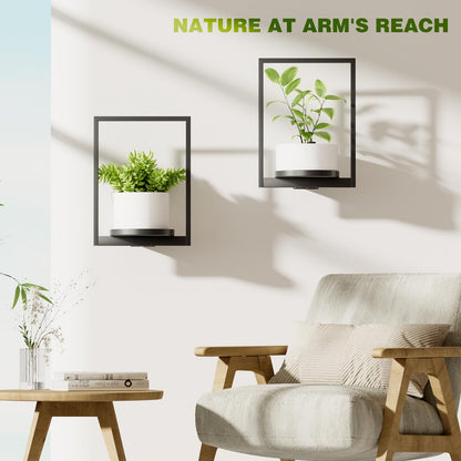 Qiaogreen Hanging Planters for Indoor Plants - Aesthetic Photo Frame Style Wall Plant Holder - Metal Window Plant Shelves, Wall Plant Hanger for Lingving Room Home Gardening Wall Decor (2-Pack)