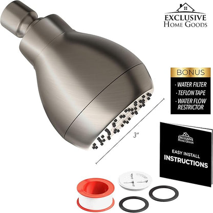 High Pressure Shower Head - Powerful Deluxe Bathroom Showerhead with Strong Spray Stream and Small Silicone Nozzles - Universal Fit Works with High and Low Water Flow Showers (Brushed Nickel)-1.8 GPM