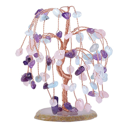 mookaitedecor Amethyst/Rose Quartz/Aquamarine Crystal Tree Tumbled Stones, Geode Agate Slices Base Money Tree Decoration for Wealth and Luck 5.7"-6.7"