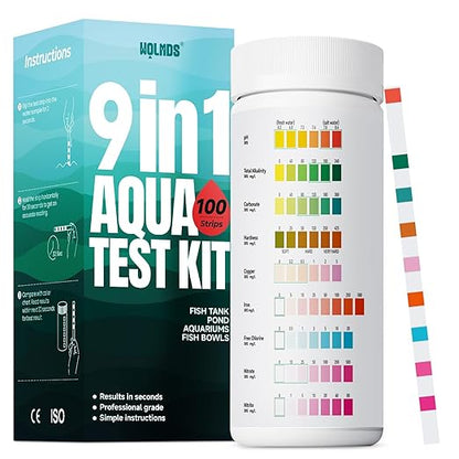 Aquarium Test Strips - 9-in-1 Aquarium Water Test Kit: Fish Tank Testing Kit for Freshwater & Saltwater, 100 Strips,Fast & Accurate Ammonia, pH, Hardness, & More,Lead Water Test Kit