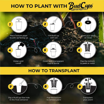 BudTrainer BudCups for Optimal Gardening | 16oz Nursery Pots | Removable Bottom Plate for Easy & Shock-Free Transplant | Triple Drainage for Water Control to Prevent Root Rot (Yellow, 5-Pack)