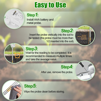 SPECILITE 6-in-1 Soil Tester, Digital Soil Moisture Meter/PH Meter/Sunlight/Temperature/Fertility Monitor with 2 Removable Probe, Dual Screen Soil Test Kit for Gardening, Lawn, Indoor & Outdoor Plant