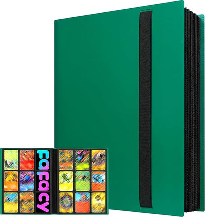 【2026】Trading Card Binder 9 Pocket, Premium Sports Collection Binder Game Cards Book with Sleeves Side Loading, Anti-open Strap Double Sided Waterproof 360 Card Folder